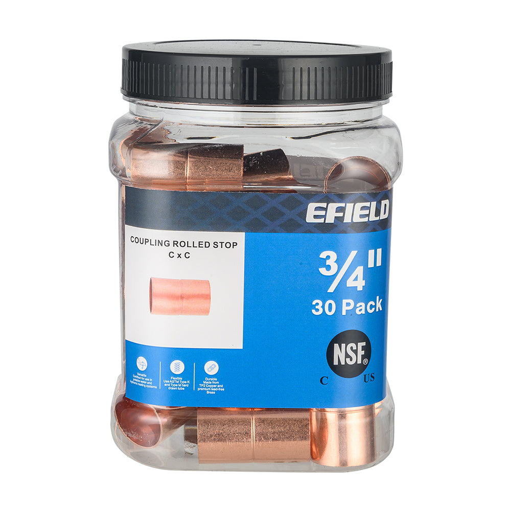 Pro 30 Pack 3/4" Copper Coupling With Rolled Stop