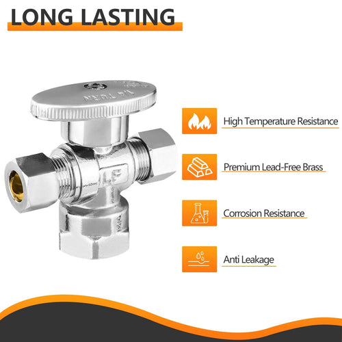 10 Pcs 1/2" FIP x 3/8" OD Compr. x 3/8" OD Compr. Dual Angle Stop Valve, 1/4 Turn (Lead Free) Plumbingsell