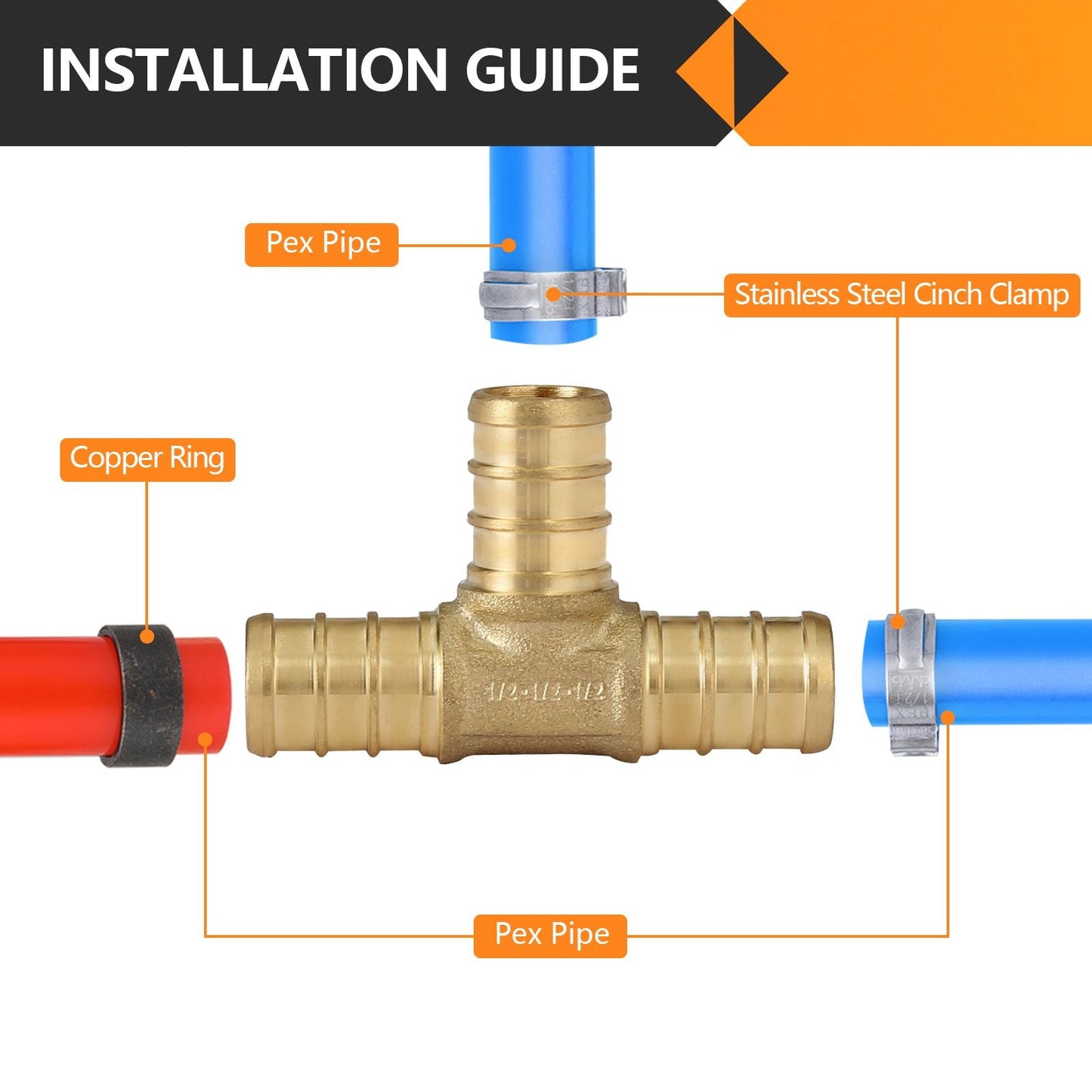 PEX-B Crimp 1/2" PEX x 1/2" PEX x 1/2" PEX Tee (Lead Free)