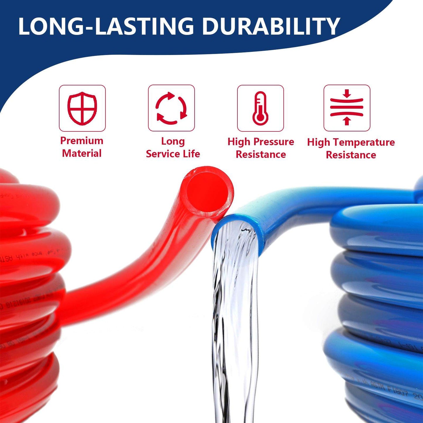 3/4" 2 x100ft, 200ft PEX-A Tubing (Blue & Red), 3/4" Brass Expansion Elbow & Tee &Coupler (30 PCS), 3/4" Expansion Rings (100 PCS), Pipe Cutter (3/4")