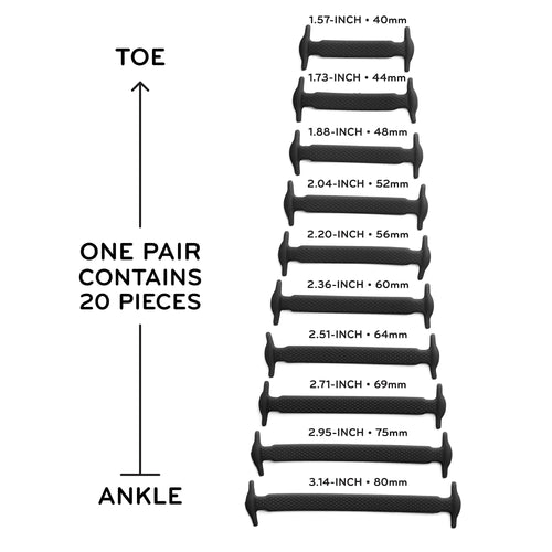 Black Stretchy Tieless Silicone Elastic Shoelaces | 20 Straps The Original Stretchlace