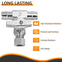 10 Pcs 1/2" PEX Expansion x 1/2" PEX Expansion x 3/8" OD Compr. Tee Stop Valve, 1/4 Turn (Lead Free) Plumbingsell