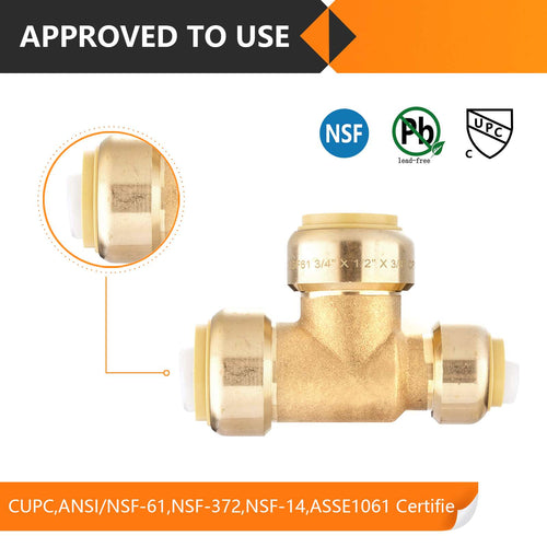 3/4" x 1/2" x 3/4" Push Fit Tee