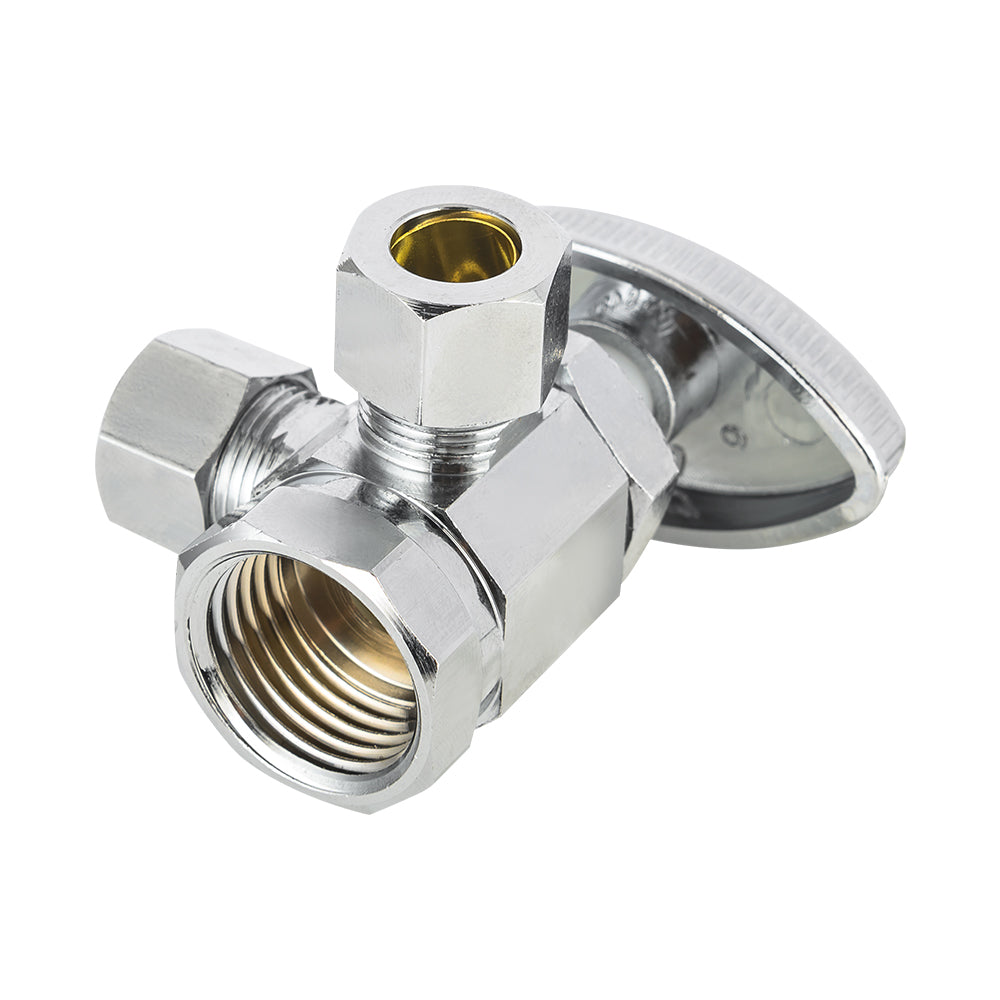 10 Pcs 1/2" FIP x 3/8" OD Compr. x 3/8" OD Compr. Dual Angle Stop Valve, Multi Turn (Lead Free)