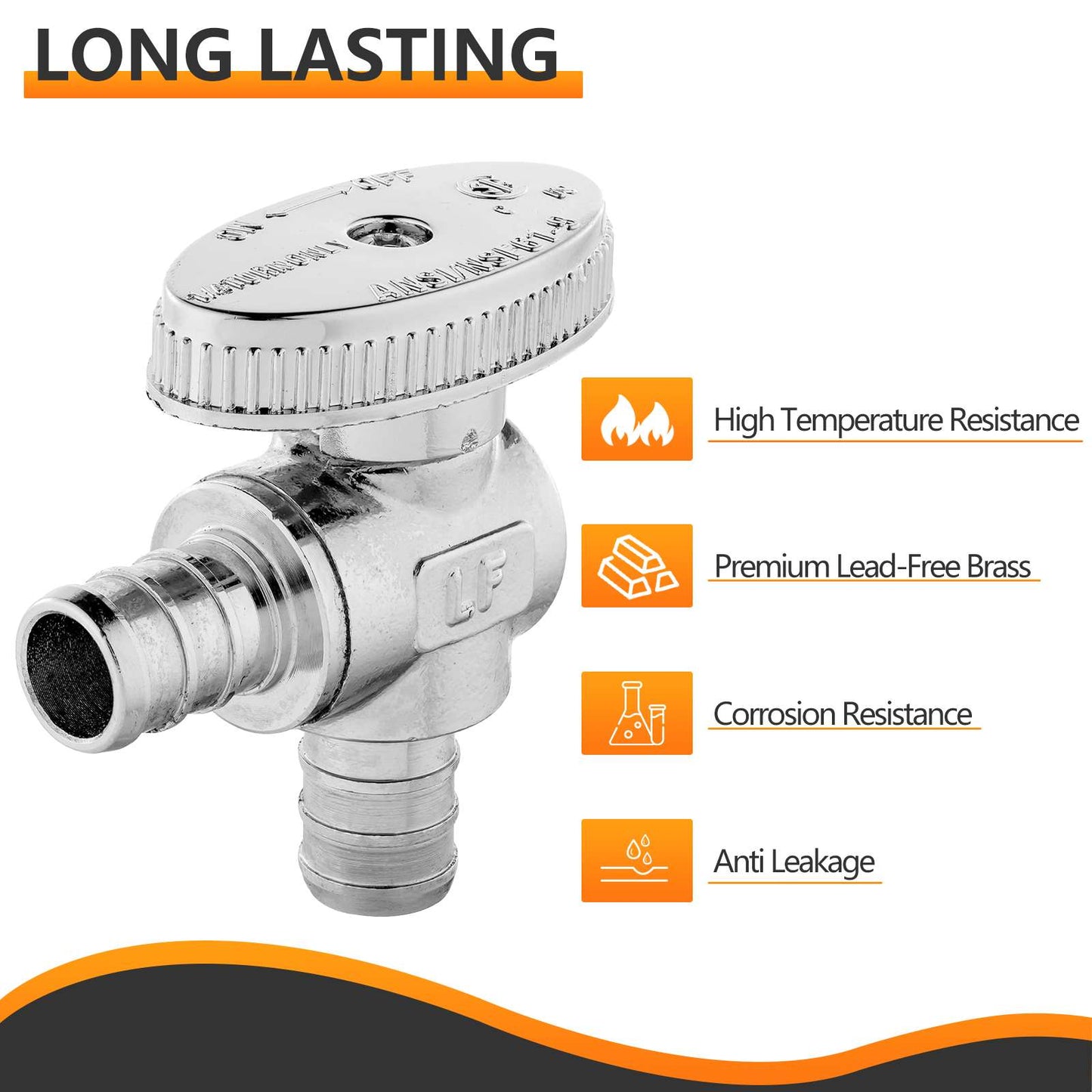 10 Pcs 1/2" PEX Crimp x 1/2" PEX Crimp Angle Stop Valve, 1/4 Turn (Lead Free)
