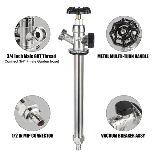 1/2" PEX Crimp x 3/4" Hose Bibb, 10" Anti Siphon Frost Free Sillcock Plumbingsell