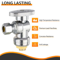 1/2" Push Connect x 3/8" OD Compr. Angle Stop Valve, 1/4 Turn (Lead Free)
