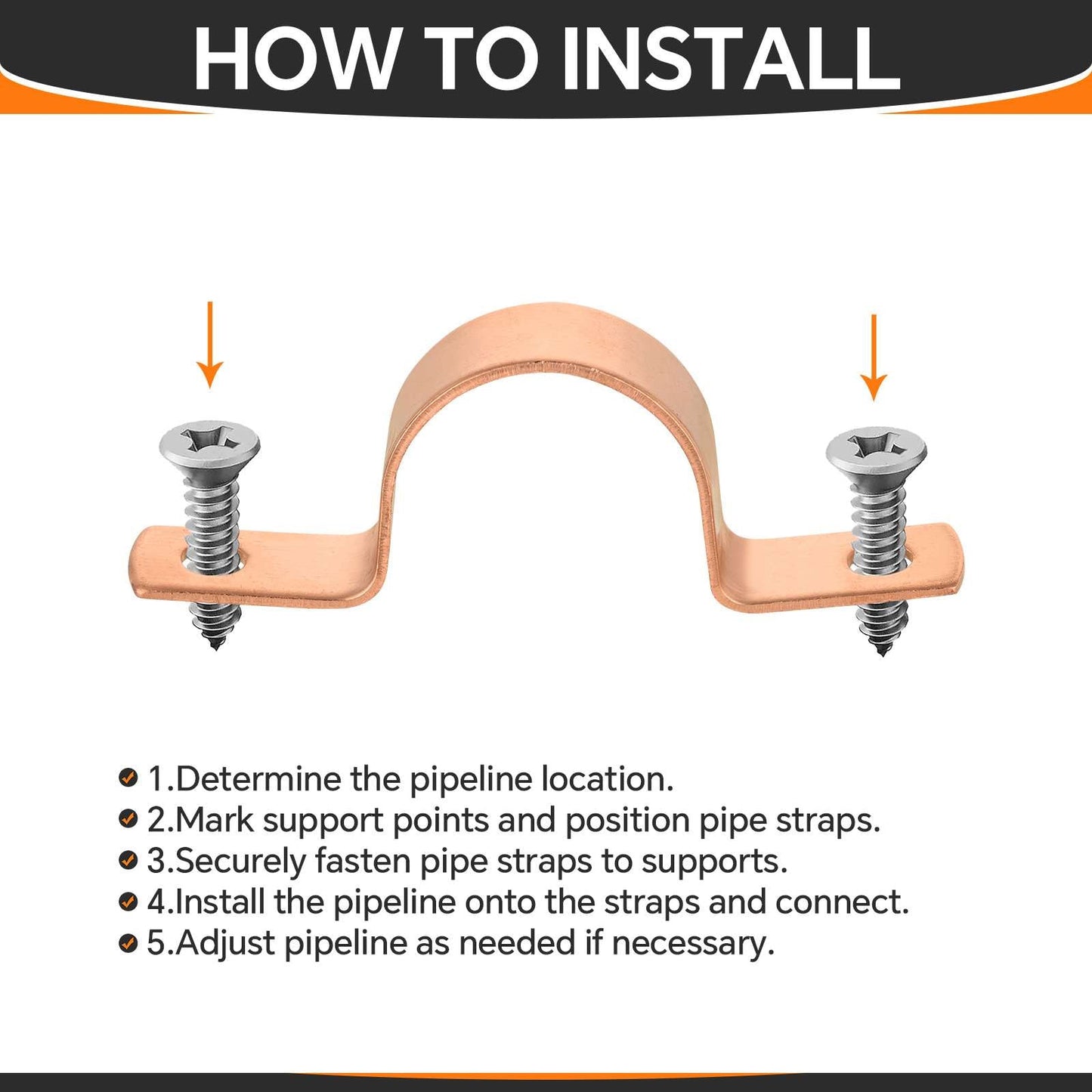Pro 30 Pack 3/4" Copper Pipe Straps, Two Hole