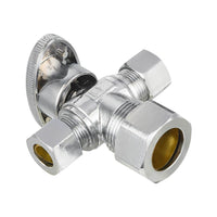 5/8" OD Compr. x 3/8" OD Compr. x 3/8" OD Compr. Dual Outlet Angle Stop Valve, 1/4 Turn (Lead Free) Plumbingsell