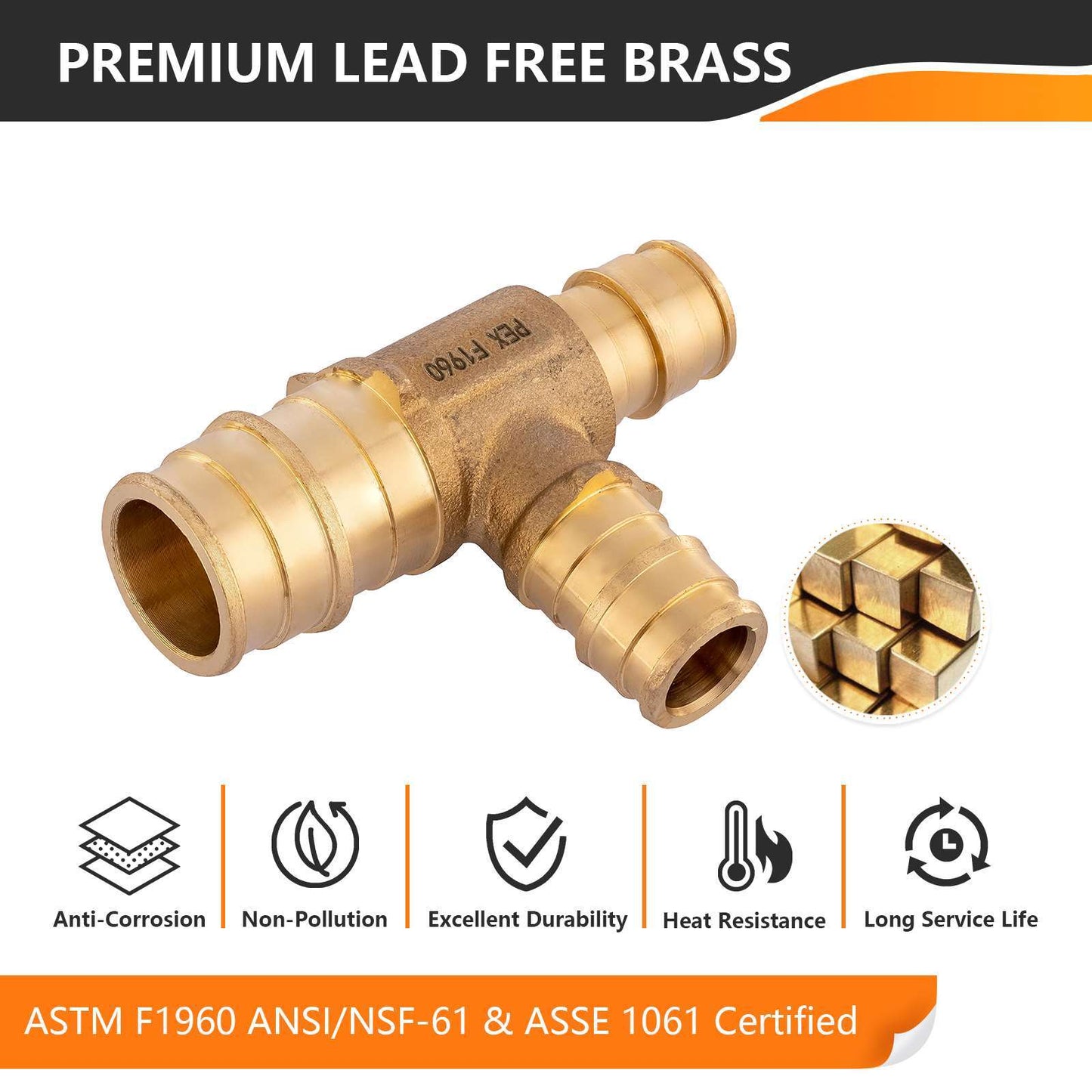 PEX A Expansion 3/4" x 1/2" x 1/2" PEX Expansion Reducing Tee (Lead Free)