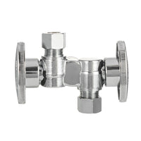 10 Pcs 1/2" PEX Crimp x 3/8" OD Compr. x 3/8" OD Compr. Dual Stop Valve, 1/4 Turn (Lead Free) Plumbingsell