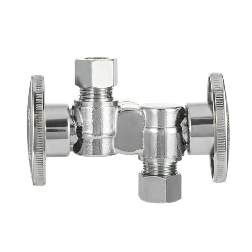 10 Pcs 1/2" PEX Crimp x 3/8" OD Compr. x 3/8" OD Compr. Dual Stop Valve, 1/4 Turn (Lead Free) Plumbingsell