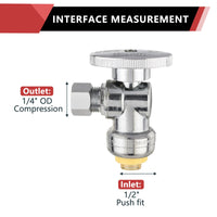 1/2" Push Connect x 1/4" OD Compr. Angle Stop Valve w/ABS Handle (Lead Free)