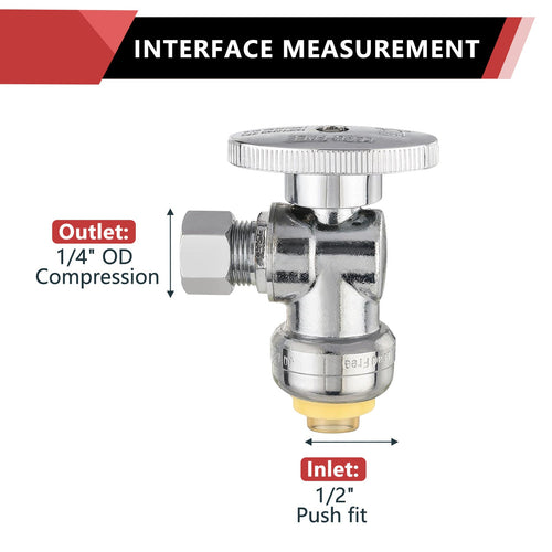1/2" Push Connect x 1/4" OD Compr. Angle Stop Valve w/ABS Handle (Lead Free)
