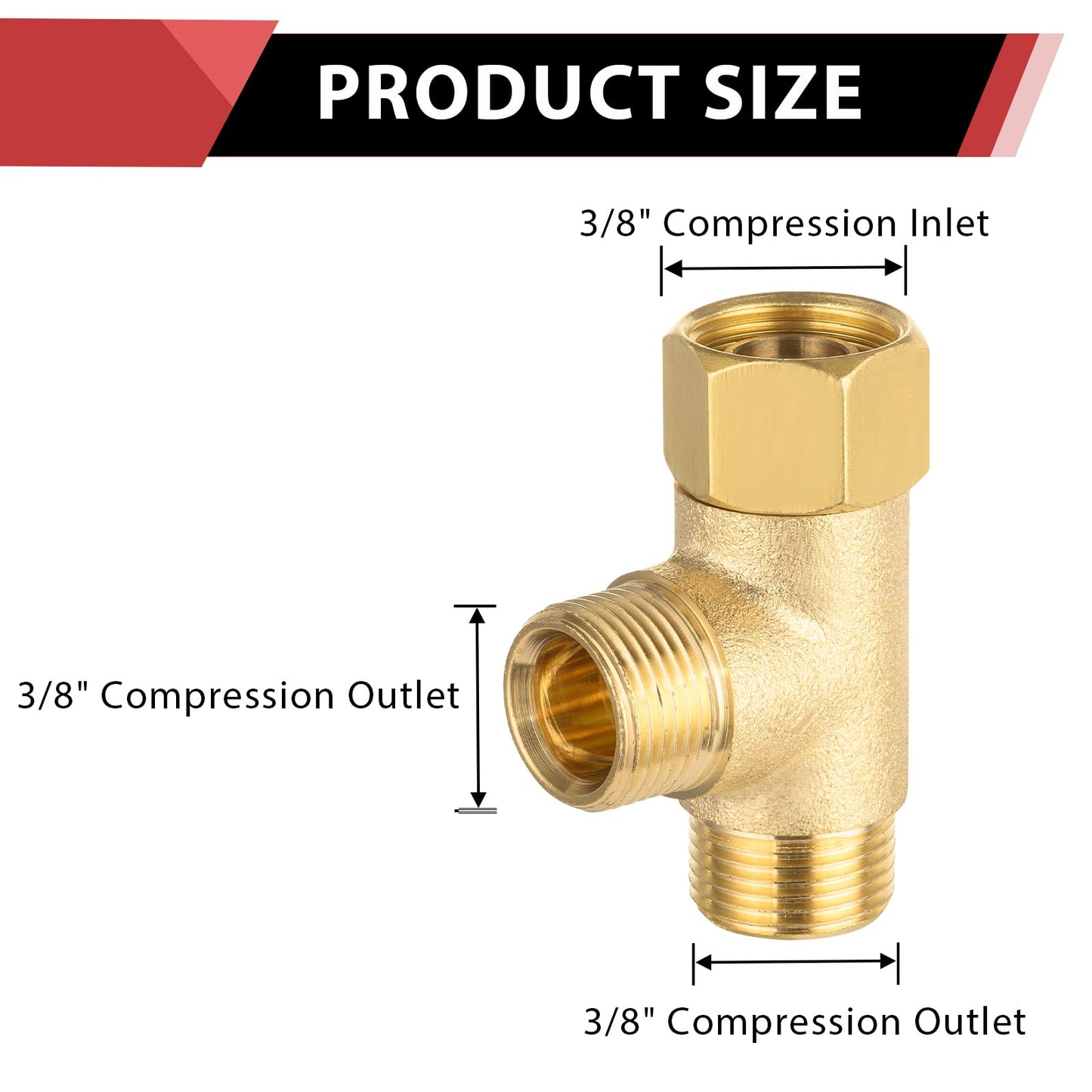 10 Pcs 3/8" Compr. x 3/8" Compr. x 3/8" Brass Tee Adapter