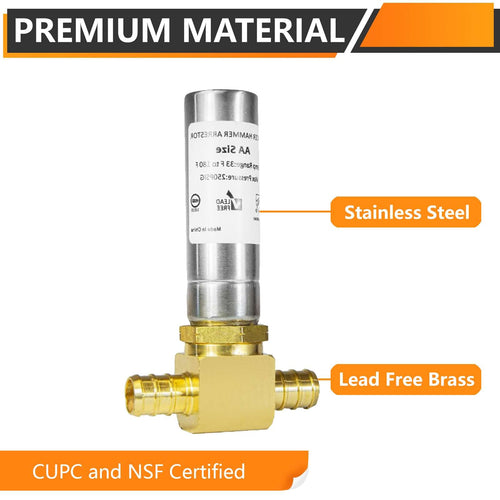 PEX Crimp Connection, Water Hammer Arrestor Tee, Stainless Steel Plumbingsell
