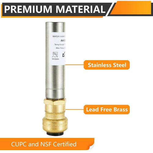 1/2" Push Fit, Straight Water Hammer Arrestor, Stainless Steel Plumbingsell