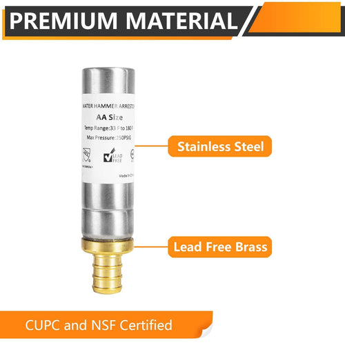 10 Pcs 1/2" PEX Crimp Connection F1807, Straight Water Hammer Arrestor, Stainless Steel Plumbingsell