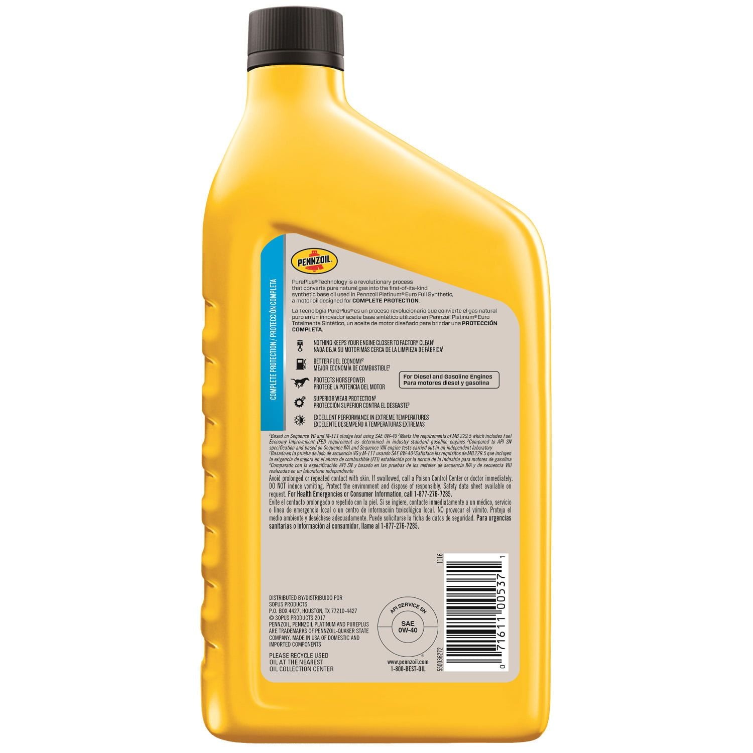Pennzoil Platinum Euro 0W-40 Full Synthetic Motor Oil, 1 Quart EasyOptionXY LLC