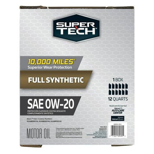 Super Tech Full Synthetic SAE 0W-20 Motor Oil, 12 Quart Bag (3 gallons) EasyOptionXY LLC