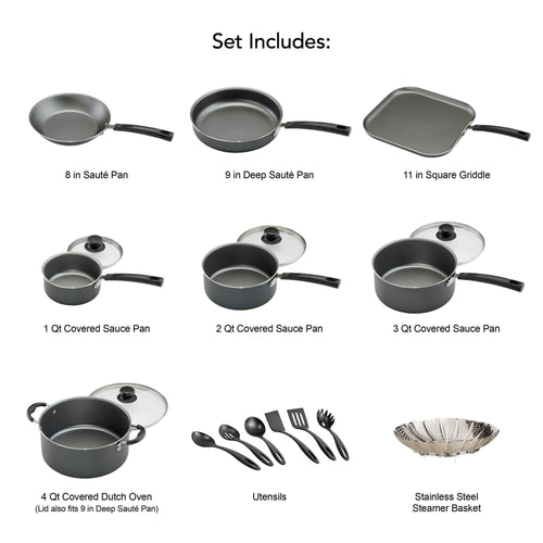 Tramontina Primaware 18 Piece Non-stick Cookware Set, Steel Gray EasyOptionXY LLC