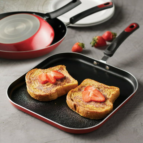 Tramontina Everyday 3 Pieces Aluminum Non-stick Fry Pan and Griddle Set Metallic Red EasyOptionXY LLC
