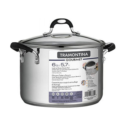 Tramontina Lock-N-Drain Stainless Steel 6 Quart Covered Stock Pot, 3 Count EasyOptionXY LLC