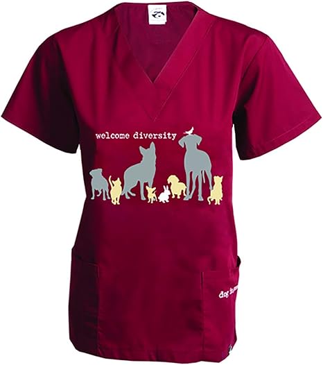 Dog is Good Dog is Good Scrub Top: Welcome Diversity (Wine)