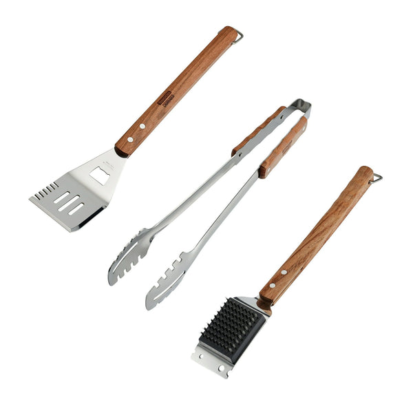 Tramontina 3 PK Utensils Set (Spatula, Meat Tong, Grill Brush) Wood Handle Churrasco EasyOptionXY LLC