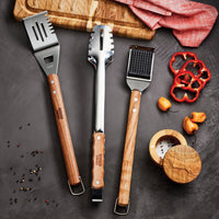 Tramontina 3 PK Utensils Set (Spatula, Meat Tong, Grill Brush) Wood Handle Churrasco EasyOptionXY LLC