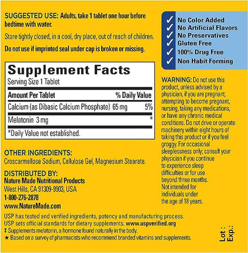 Nature Made Melatonin 3mg Tablets, 100% Drug Free Sleep Aid for Adults, 240 Tablets, 240 Day Supply EasyOptionXY LLC
