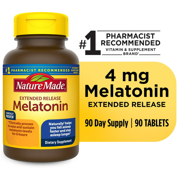 Nature Made Melatonin 4mg Extended Release Tablets, 100% Drug Free Sleep Aid, 90 Count EasyOptionXY LLC