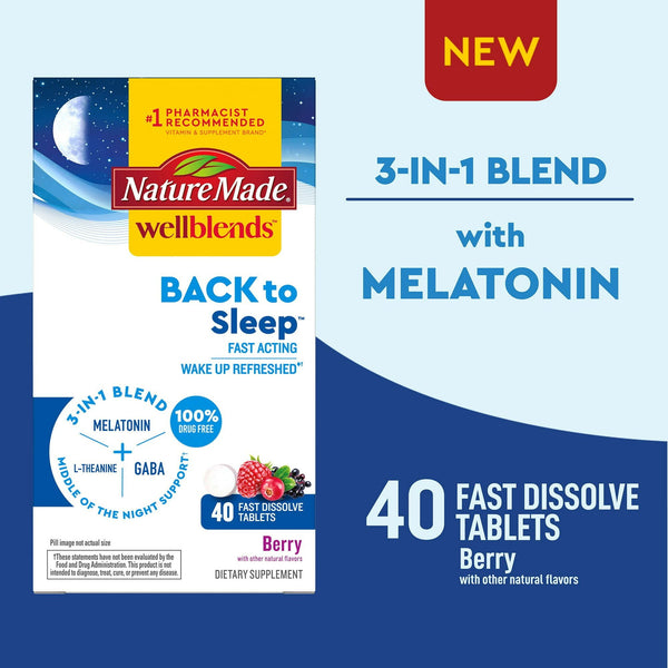 Nature Made Wellblends Back to Sleep Tablets, Melatonin 1 mg, L theanine, GABA, 40 Count EasyOptionXY LLC