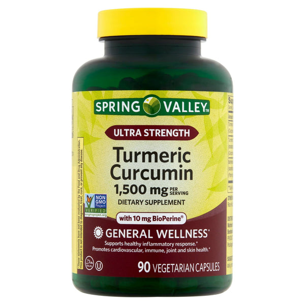 Spring Valley Ultra Strength Turmeric Curcumin General Wellness Dietary Supplement Vegetarian Capsules, 1,500 mg, 90 Count EasyOptionXY LLC