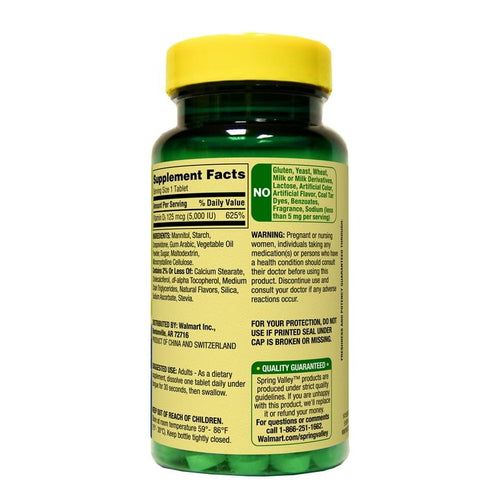 Spring Valley Extra Strength Vitamin D3 Fast Dissolve Tablets Dietary Supplement, 125 Mcg (5,000 IU), Strawberry Flavor, 90 Count EasyOptionXY LLC