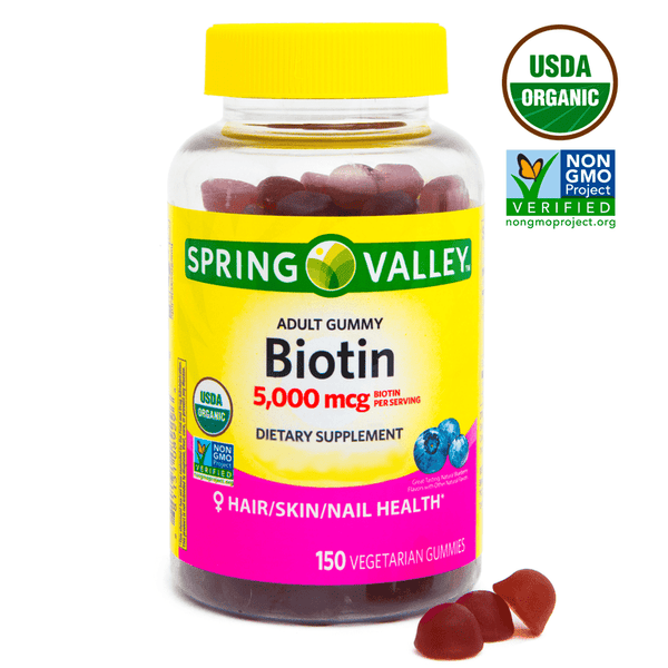 Spring Valley Non GMO Biotin Vegetarian Gummies, Blueberry, 5000 mcg, 150 Count EasyOptionXY LLC