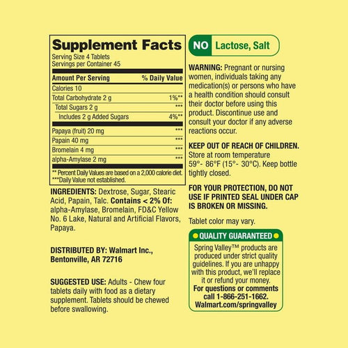 Spring Valley Papaya Enzyme Complex Chewable Tablets Dietary Supplement, 180 Count EasyOptionXY LLC