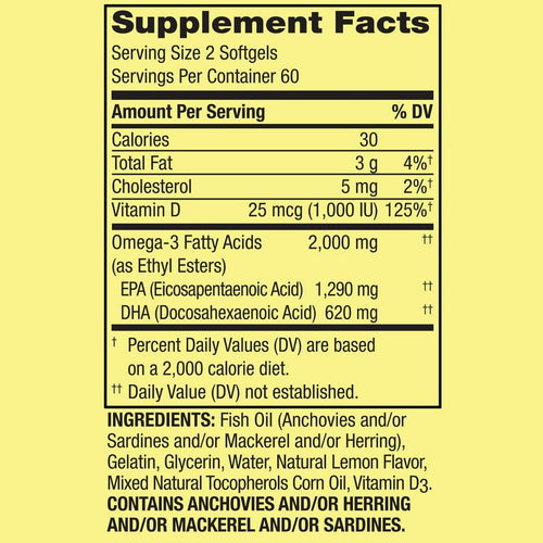 Spring Valley Maximum Care Omega-3 from Fish Oil Eye Brain Bone & Heart Health Dietary Supplement Softgels, 2000 mg, 120 Count EasyOptionXY LLC