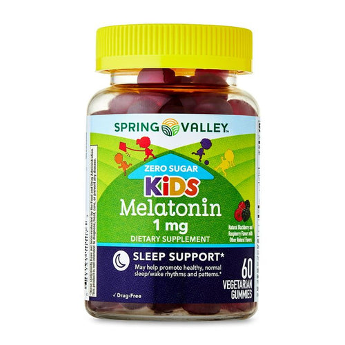 Spring Valley Zero Sugar Kids Melatonin Sleep Support Dietary Supplement Gummies, Blackberry and Raspberry, 1 mg, 60 Count EasyOptionXY LLC