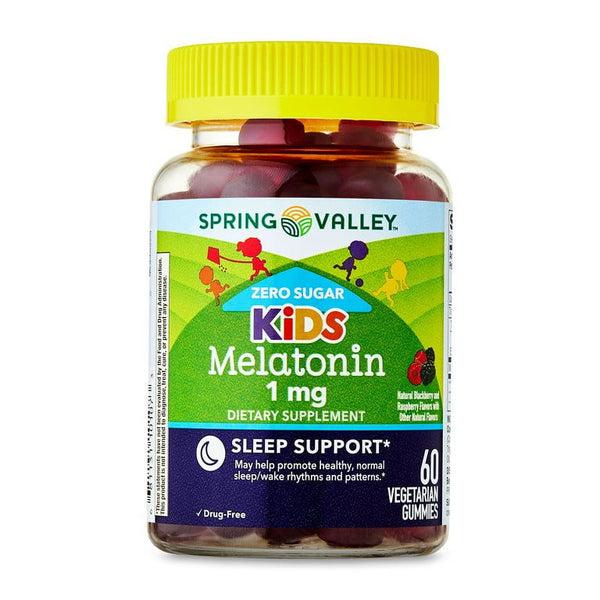 Spring Valley Zero Sugar Kids Melatonin Sleep Support Dietary Supplement Gummies, Blackberry and Raspberry, 1 mg, 60 Count EasyOptionXY LLC
