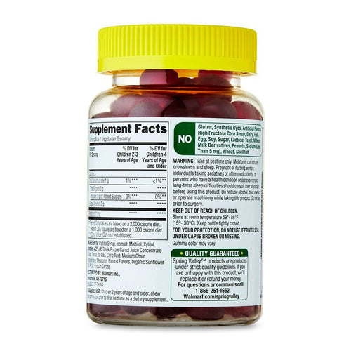 Spring Valley Zero Sugar Kids Melatonin Sleep Support Dietary Supplement Gummies, Blackberry and Raspberry, 1 mg, 60 Count EasyOptionXY LLC