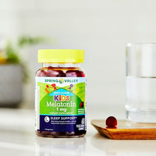 Spring Valley Zero Sugar Kids Melatonin Sleep Support Dietary Supplement Gummies, Blackberry and Raspberry, 1 mg, 60 Count EasyOptionXY LLC