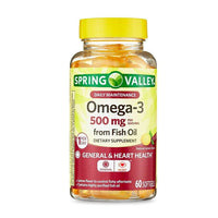 Spring Valley Omega-3 Fish Oil Softgels, Lemon, 500 mg, 60 Count EasyOptionXY LLC