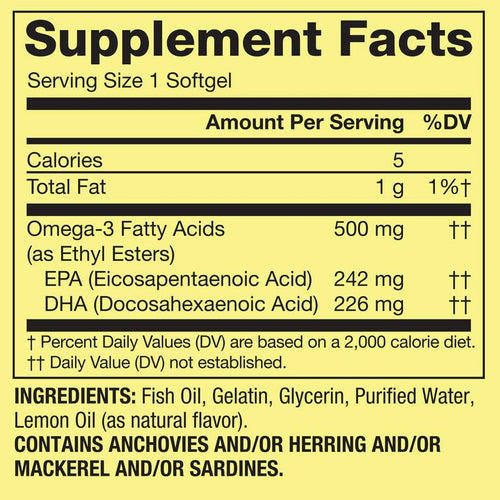 Spring Valley Omega-3 Fish Oil Softgels, Lemon, 500 mg, 60 Count EasyOptionXY LLC