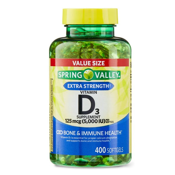 Spring Valley Vitamin D3 Softgels, 125 mcg per Softgel, 5,000 IU, 400 Count EasyOptionXY LLC