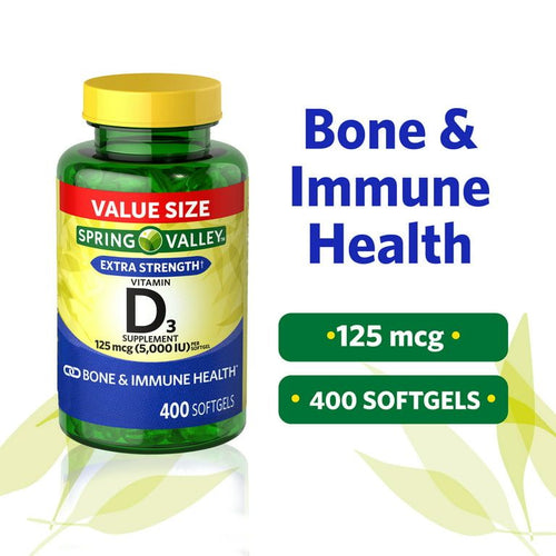 Spring Valley Vitamin D3 Softgels, 125 mcg per Softgel, 5,000 IU, 400 Count EasyOptionXY LLC
