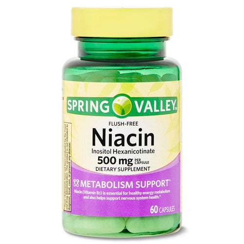 Spring Valley Niacin Inositol Hexanicotinate Metabolism Support Dietary Supplement Capsules, 500 mg, 60 Count EasyOptionXY LLC