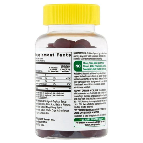 Spring Valley Kids Melatonin Dietary Supplement Gummies, Raspberry, 1 mg, 60 Count EasyOptionXY LLC