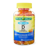 Spring Valley Zero Sugar Vitamin D Bone & Immune Health Dietary Supplement Gummies, 50 Mcg (2,000 IU), 120 Count EasyOptionXY LLC