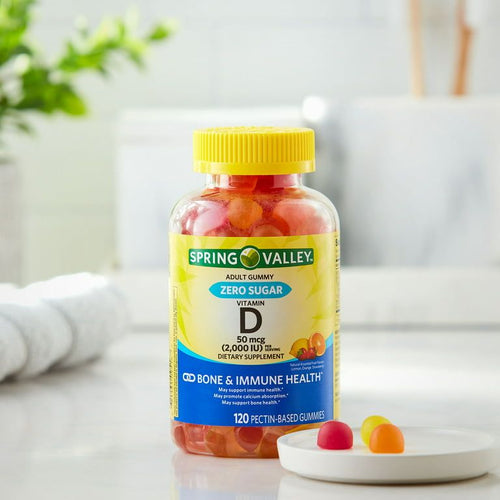 Spring Valley Zero Sugar Vitamin D Bone & Immune Health Dietary Supplement Gummies, 50 Mcg (2,000 IU), 120 Count EasyOptionXY LLC